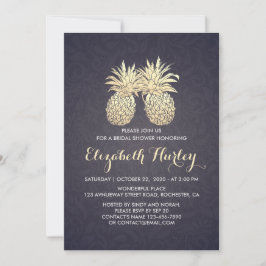 Brautparty Chic Gold Ananas Couple Navy Blue Einladung