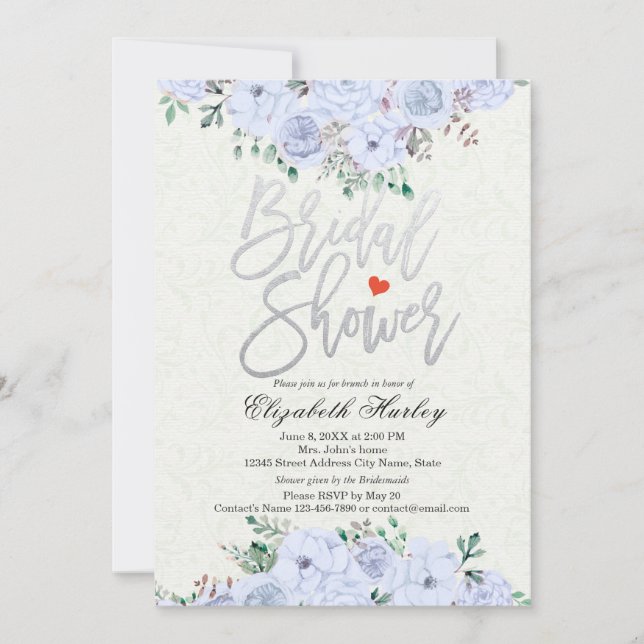 Brautparty Chic Silver Script Watercolor Floral Einladung (Vorderseite)