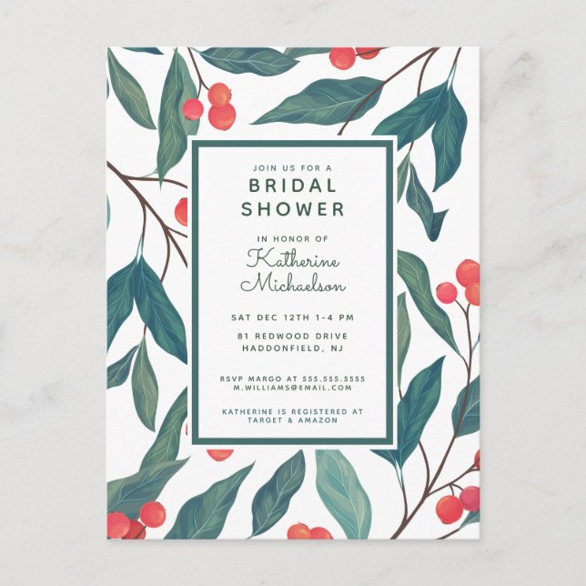 Brautparty | Christmas Holiday Floral Postkarte (Vorderseite)
