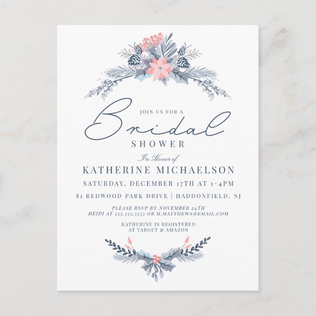 Brautparty | Christmas Pastor Poinsettia Floral Postkarte (Vorderseite)