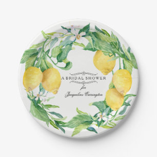 Brautparty Citrus Lemon Floral Leaf Wreath Art Pappteller