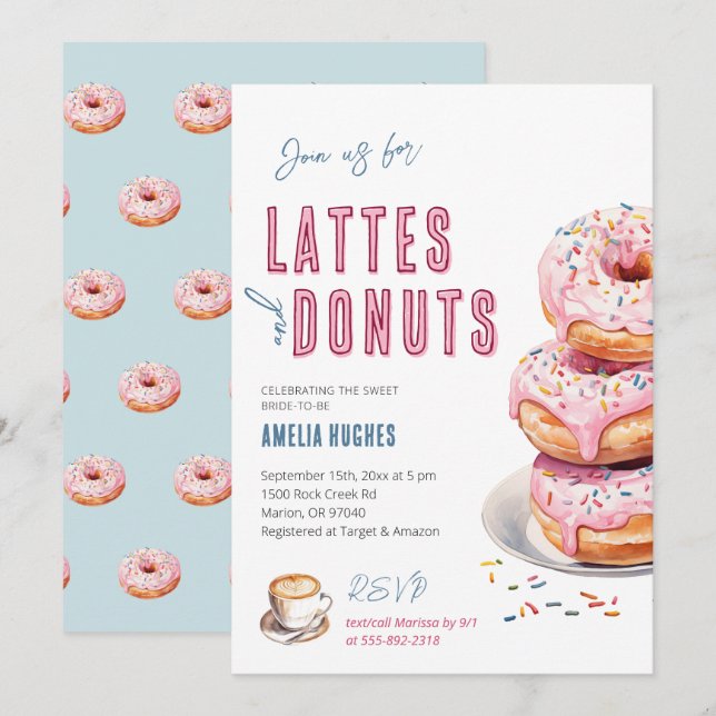 Brautparty Coffee Lattes Donuts Bride Brunch Einladung (Vorne/Hinten)