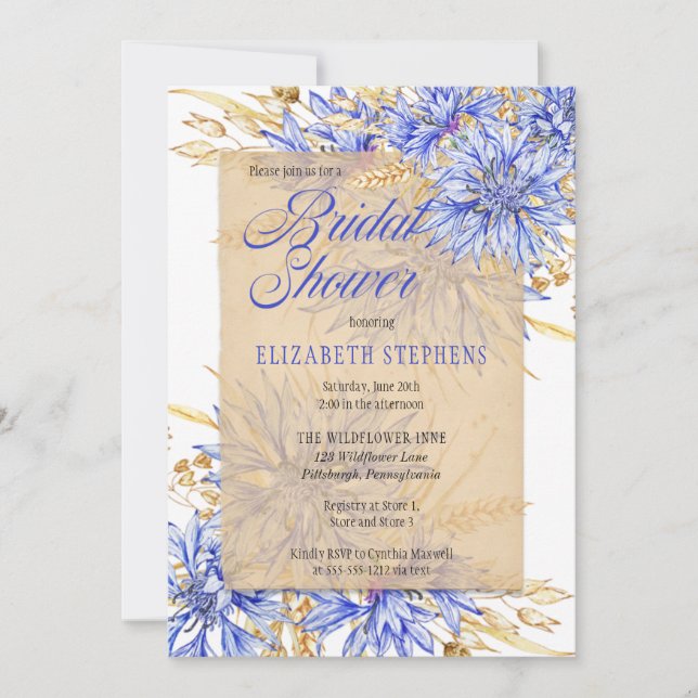 Brautparty - Cornflower Blue Wildblumen Blumenstra Einladung (Vorderseite)
