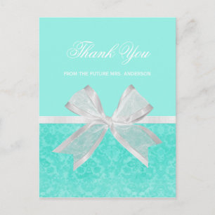 Brautparty Danke Chic Aqua Damask White Bow Postkarte