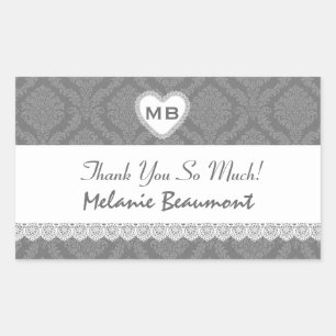 Brautparty Danke, Gray Damask V18 Rechteckiger Aufkleber