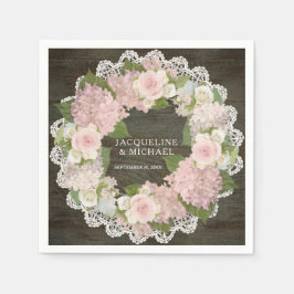 Brautparty Dark Wood Lace Hydrangea Rose Wreath Serviette