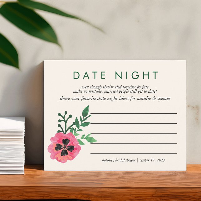 Brautparty Date Night Ideenkarte | Rosa Floral Hinweiskarte (Von Creator hochgeladen)