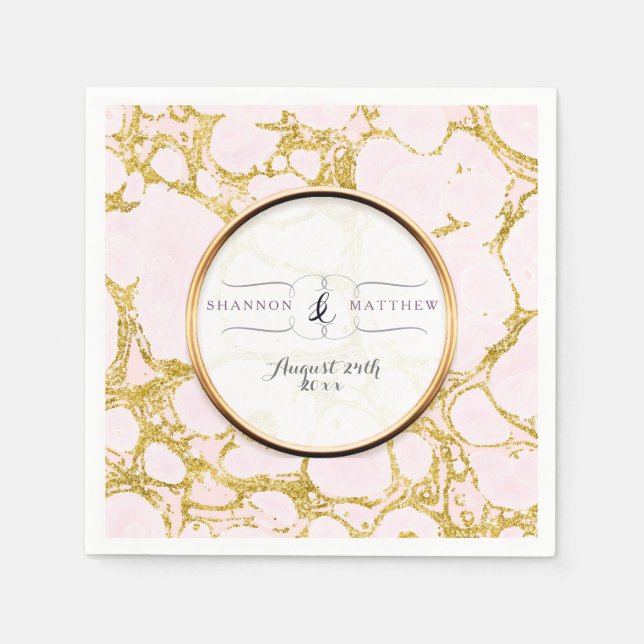 Brautparty Deco Rose Gold Marble Imitats Glitzer Serviette (Vorderseite)