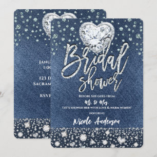 Brautparty Denim & Bling Diamonds Herz Einladung