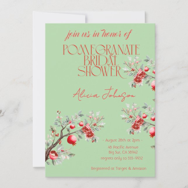 Brautparty der Blushing Pomegranate Branch Einladung (Vorderseite)