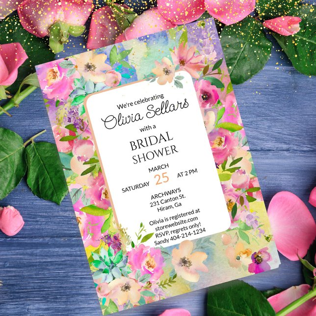 Brautparty der hellen Blumenprofusion Einladung (Bright watercolor floral invite for a chic Boho Bridal Shower.)