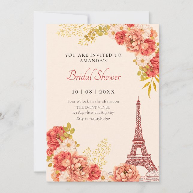 Brautparty des Floral Paris Eiffel Einladung (Vorderseite)