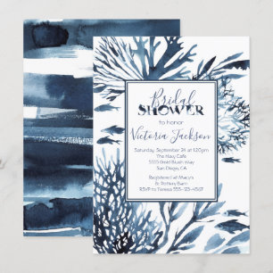 Brautparty des Navy Blue and White Coral Reef Einladung