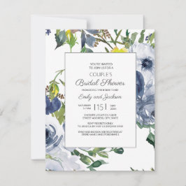 Brautparty des Navy Yellow Floral Couple Einladung