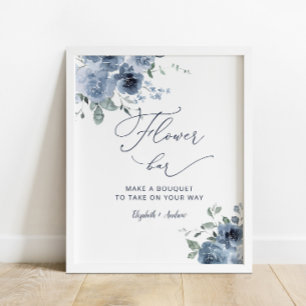 Brautparty Dusty Blue Blume Bar Sign Poster