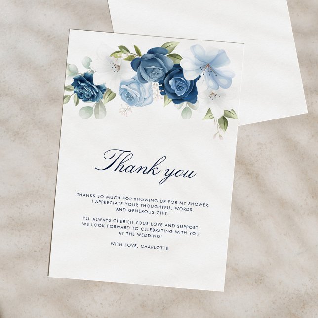 Brautparty Dusty Blue Floral Dankeskarte (Dusty Blue Floral Bridal Shower Thank You Vertical)