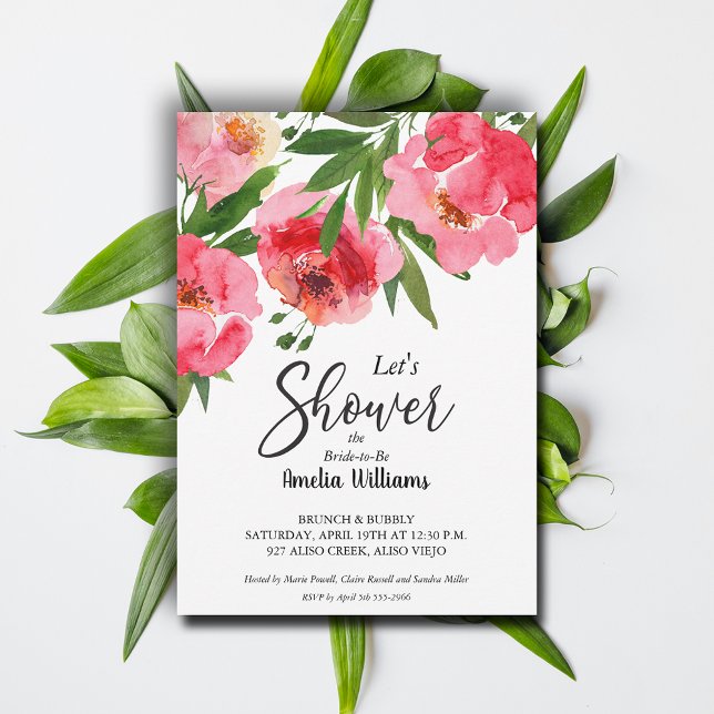 Brautparty Einladung (Watercolor Pink Floral Bridal Shower Invitations - Order INSTANT DOWNLOAD and or PRINTED or both!)