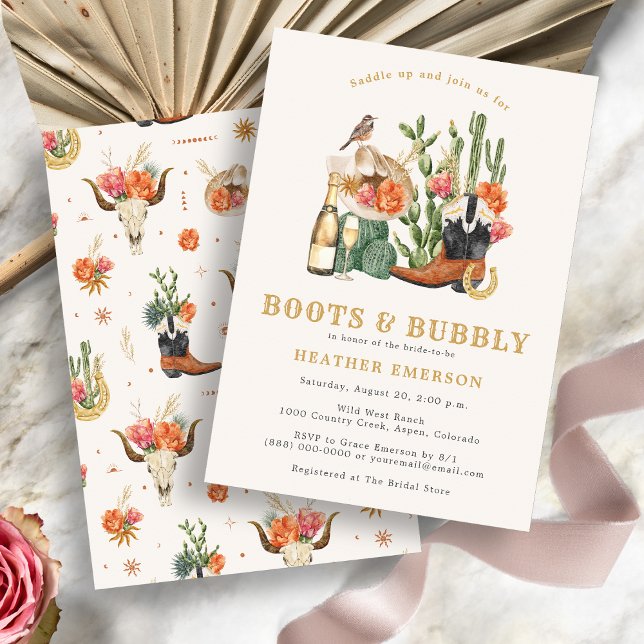 Brautparty Einladung (Watercolor Boots and Bubbly Bridal Shower Invitation by Painted Papery
)
