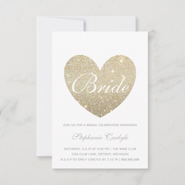 Brautparty Einladung | Gold Heart Fab Bridge-Skrip (Vorderseite)