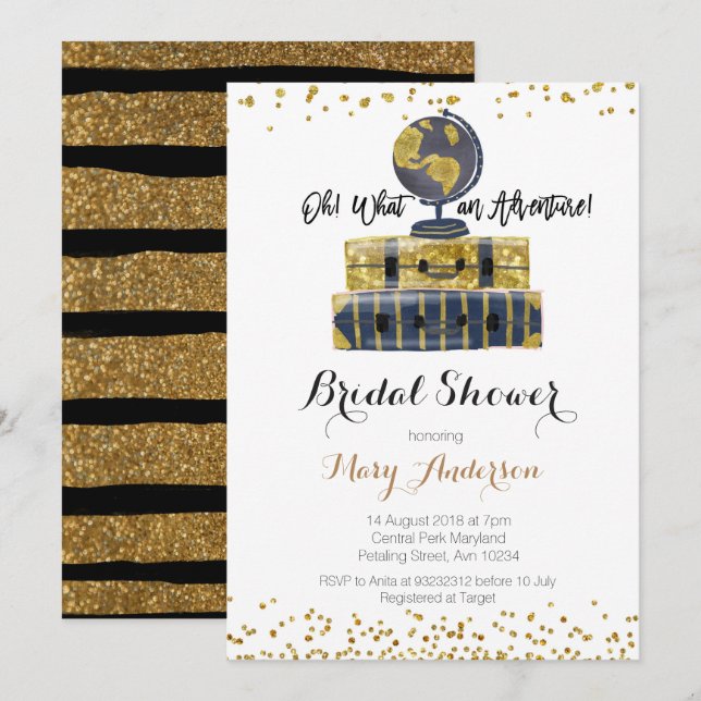 Brautparty-Einladungs-eleganter GoldGlitzer Einladung (Vorne/Hinten)
