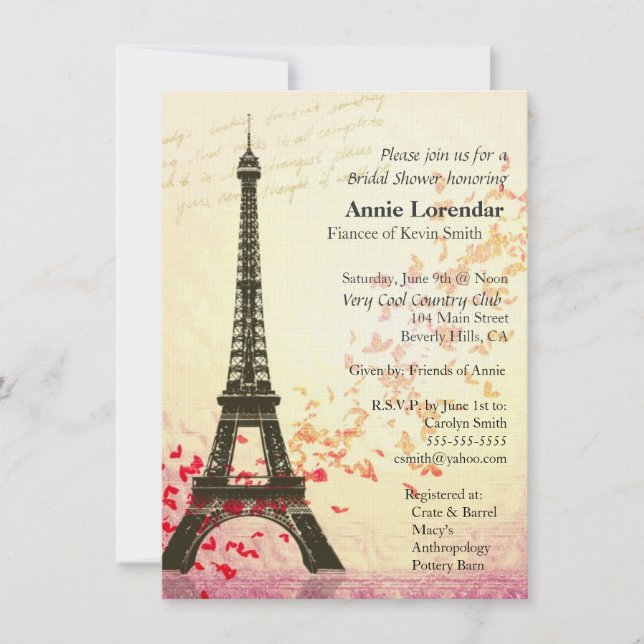 Brautparty-Einladungsschablone Paris Themed Einladung (Vorderseite)
