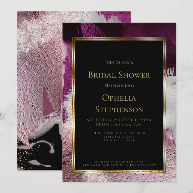 Brautparty | EleganBold Berry Wine Strokes Einladung (Vorne/Hinten)