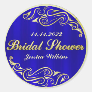 Brautparty Elegant Regal Golden Blue Hochzeit Runder Aufkleber