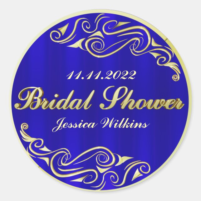 Brautparty Elegant Regal Golden Blue Hochzeit Runder Aufkleber (Vorderseite)