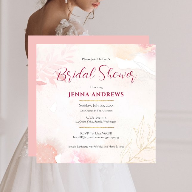 Brautparty Elegant Rosa und Gold Einladung (Bridal Shower Elegant Pink and Gold Invitation)