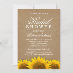 Brautparty Elegant Rustikale Sonnenblume Linen Kra Einladung