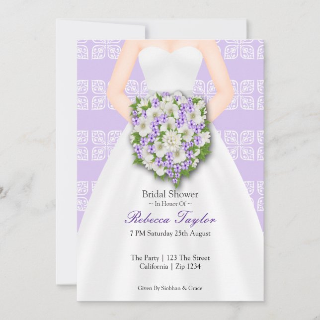 Brautparty Elegant Wedding Dress Lilac Blume Einladung (Vorderseite)