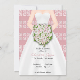 Brautparty Elegant Wedding Dress Pink Blume Einladung