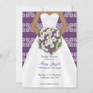 Brautparty Elegant Wedding Dress Purple Flowers Einladung