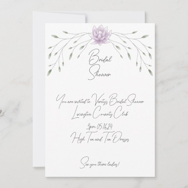 Brautparty Elegantes Leaf und rosa Lotus Einladung (Vorderseite)