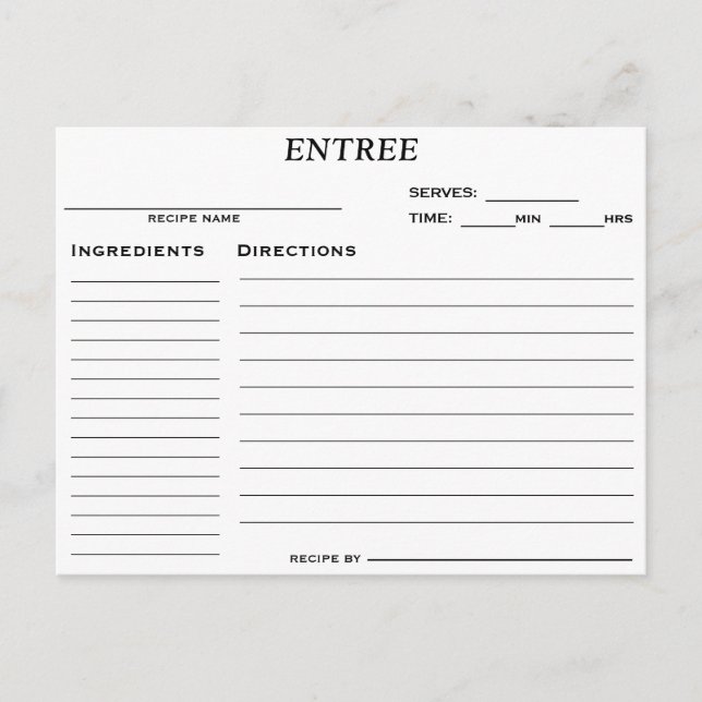 Brautparty Entree Rezept Card Einladungspostkarte (Vorderseite)
