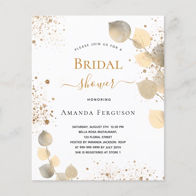 Brautparty Eukalyptus Glitzer golden (Vorderseite)