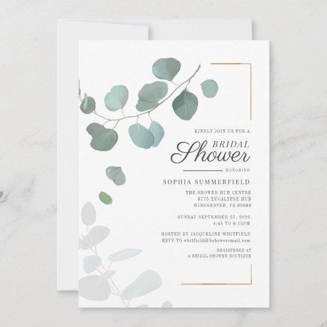 Brautparty Eukalyptus Script Greenery Succulent Einladung (Vorderseite)