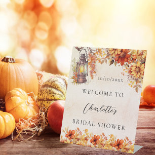 Brautparty fallorange Blume willkommen Sockelschild