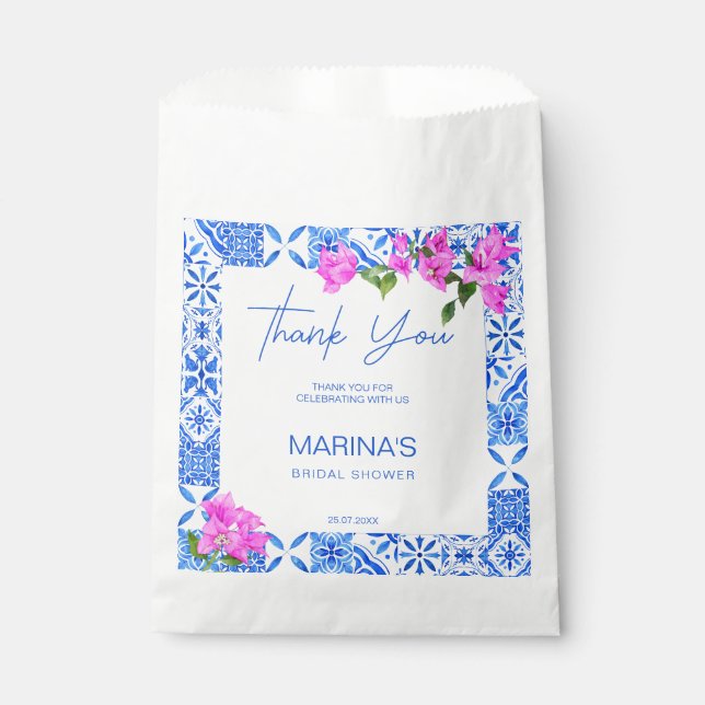 Brautparty favorisiert Blue Tiles Bougainvillea Geschenktütchen (Vorderseite)