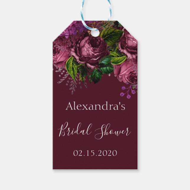 Brautparty Floral Marsala Burgundy Geschenkanhänger (Vorderseite)