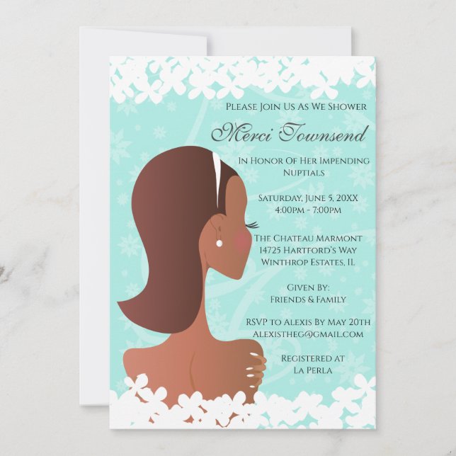 Brautparty Floral Tiffany Aquamarin Einladung (Vorderseite)