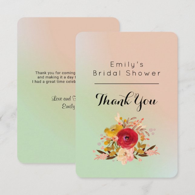 Brautparty Floral Watercolor Bouquet Danke Einladung (Vorne/Hinten)