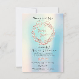 Brautparty Floral Wreath Elfenbein Pink Opal Blue Einladung