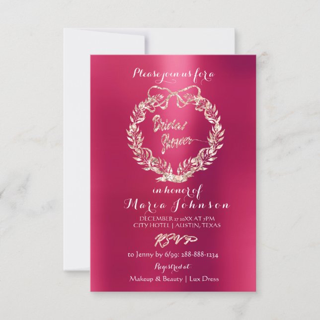 Brautparty Floral Wreath Himbeere Rosa Rose Einladung (Vorderseite)