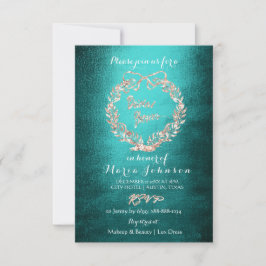 Brautparty Floral Wreath Rose Gold Aquamarin Einladung