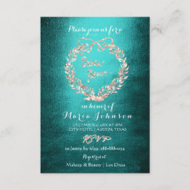 Brautparty Floral Wreath Rose Gold Aquamarin Einladung