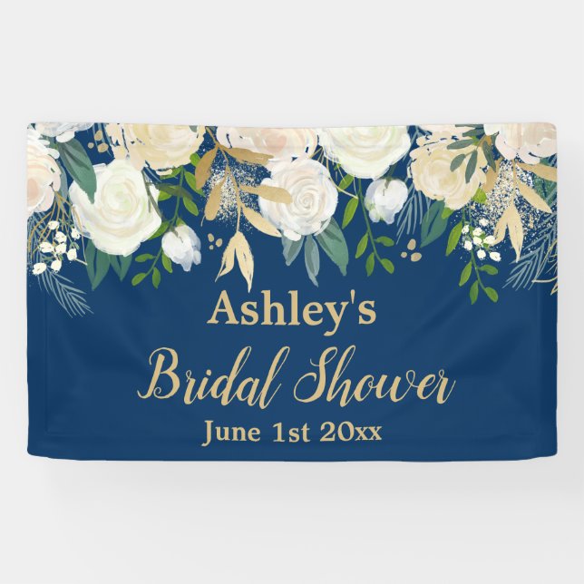 Brautparty Foto Booth Navy & Gold Floral Prop Banner (Horizontal)