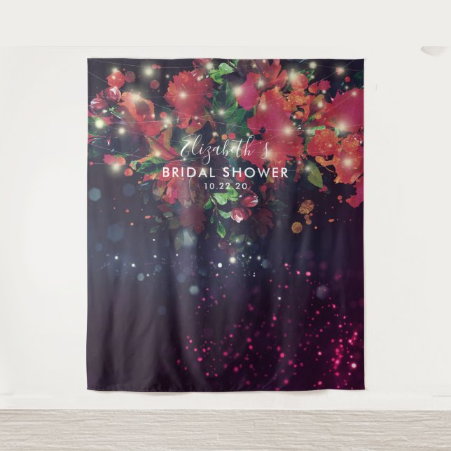 Brautparty-Foto-Hintergrund Blumen Lichterkette Wandteppich (Vorderseite)