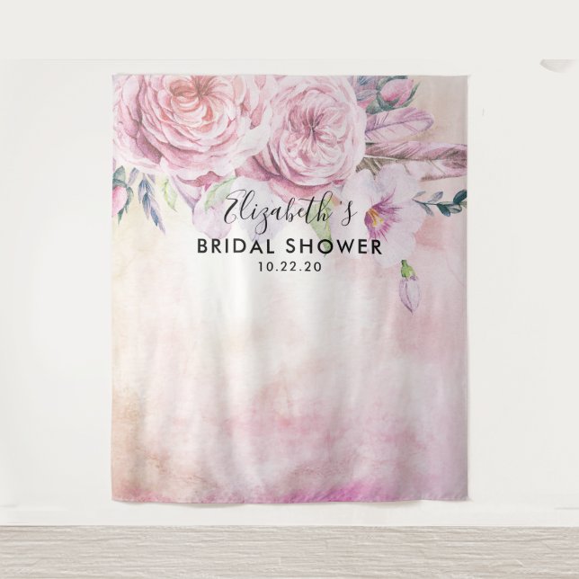 Brautparty Foto Hintergrund Boho Blume Feathers Wandteppich (Vorderseite)