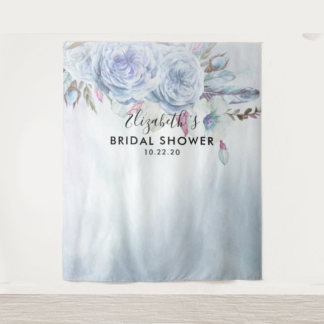 Brautparty Foto Hintergrund Boho Blumenfüße Wandteppich (Vorderseite)